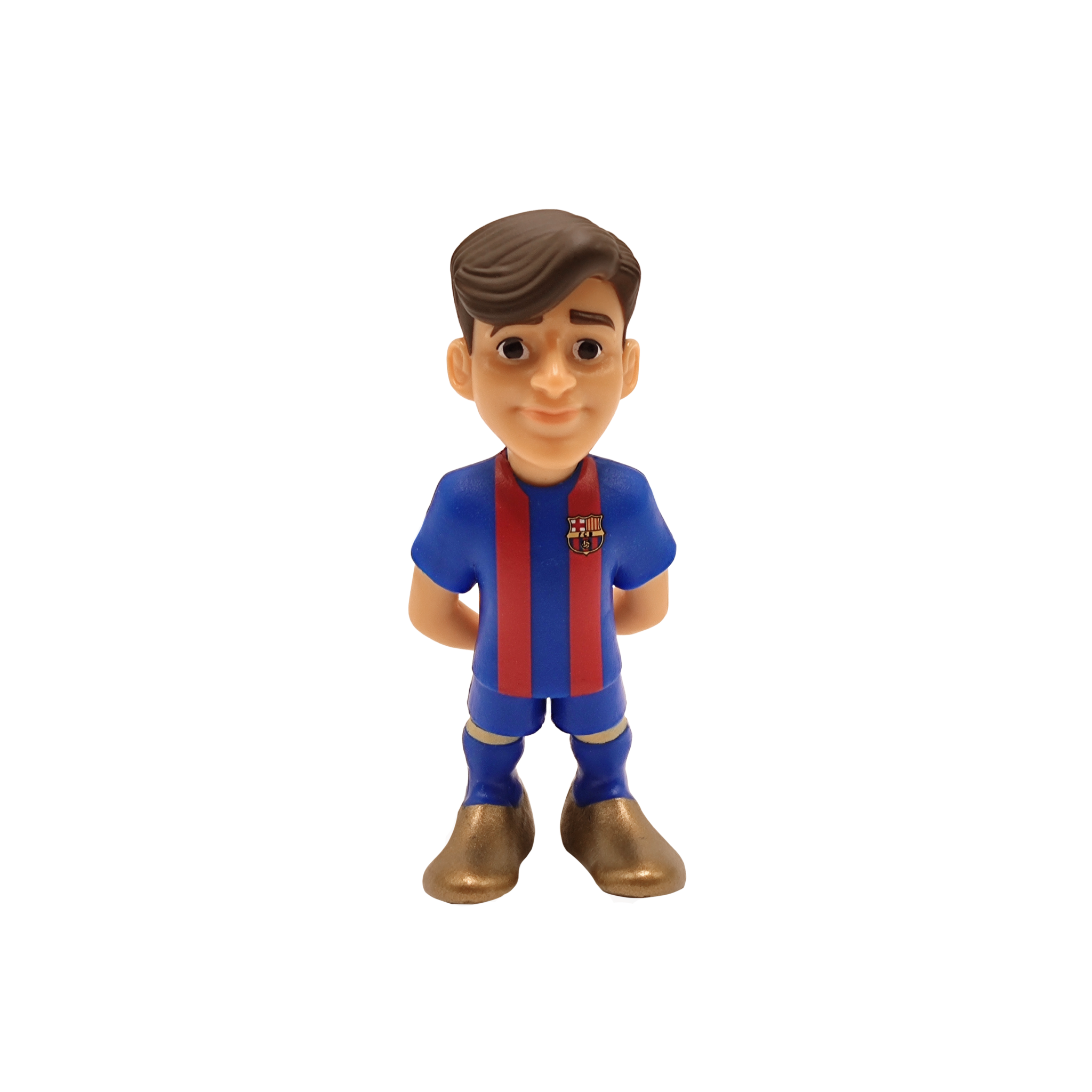 Minix Barcelona 7cm figurine in blue and red uniform with gold shoes, officially licensed football collectible.