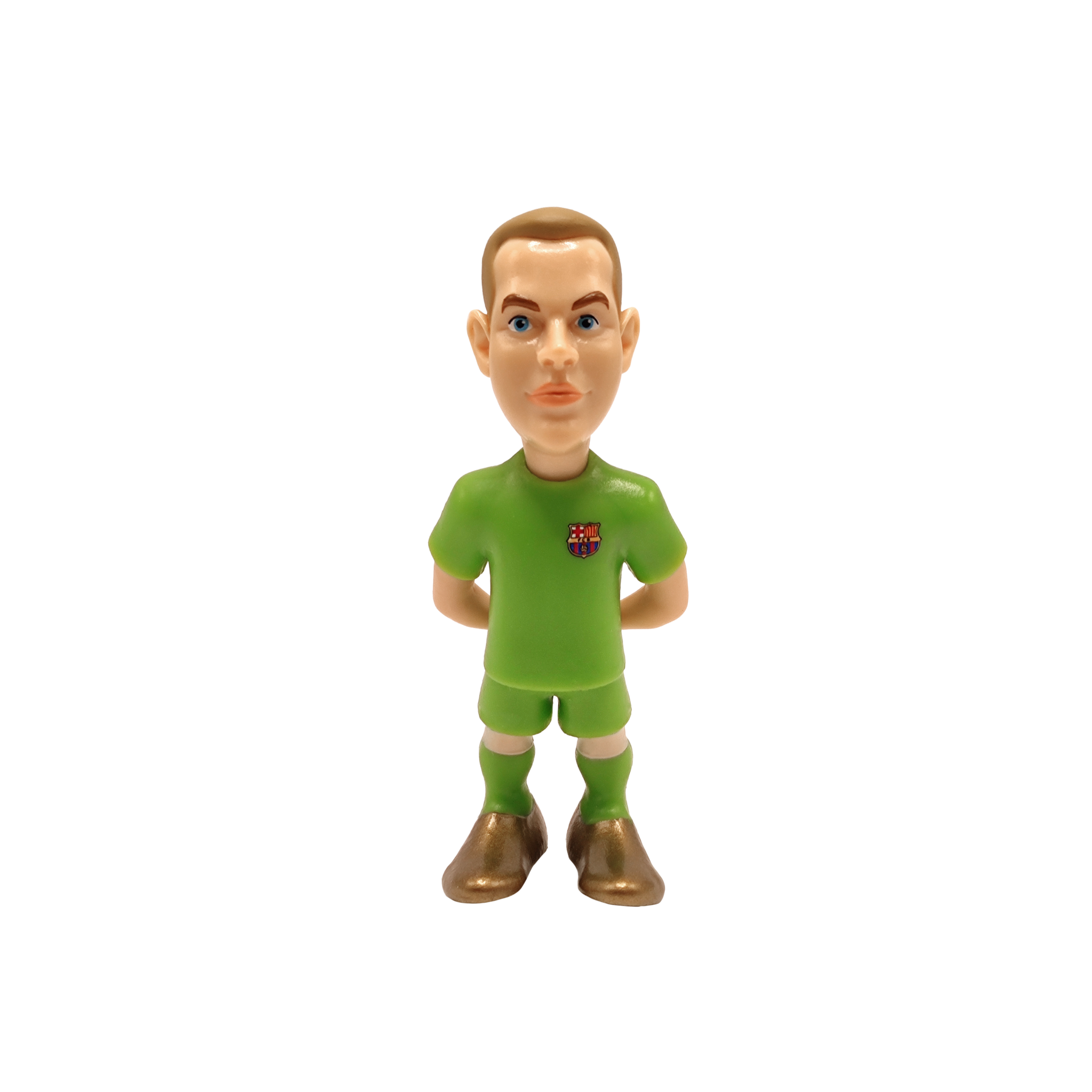 Minix Barcelona 7cm green-uniform football player figurine with club crest and gold cleats