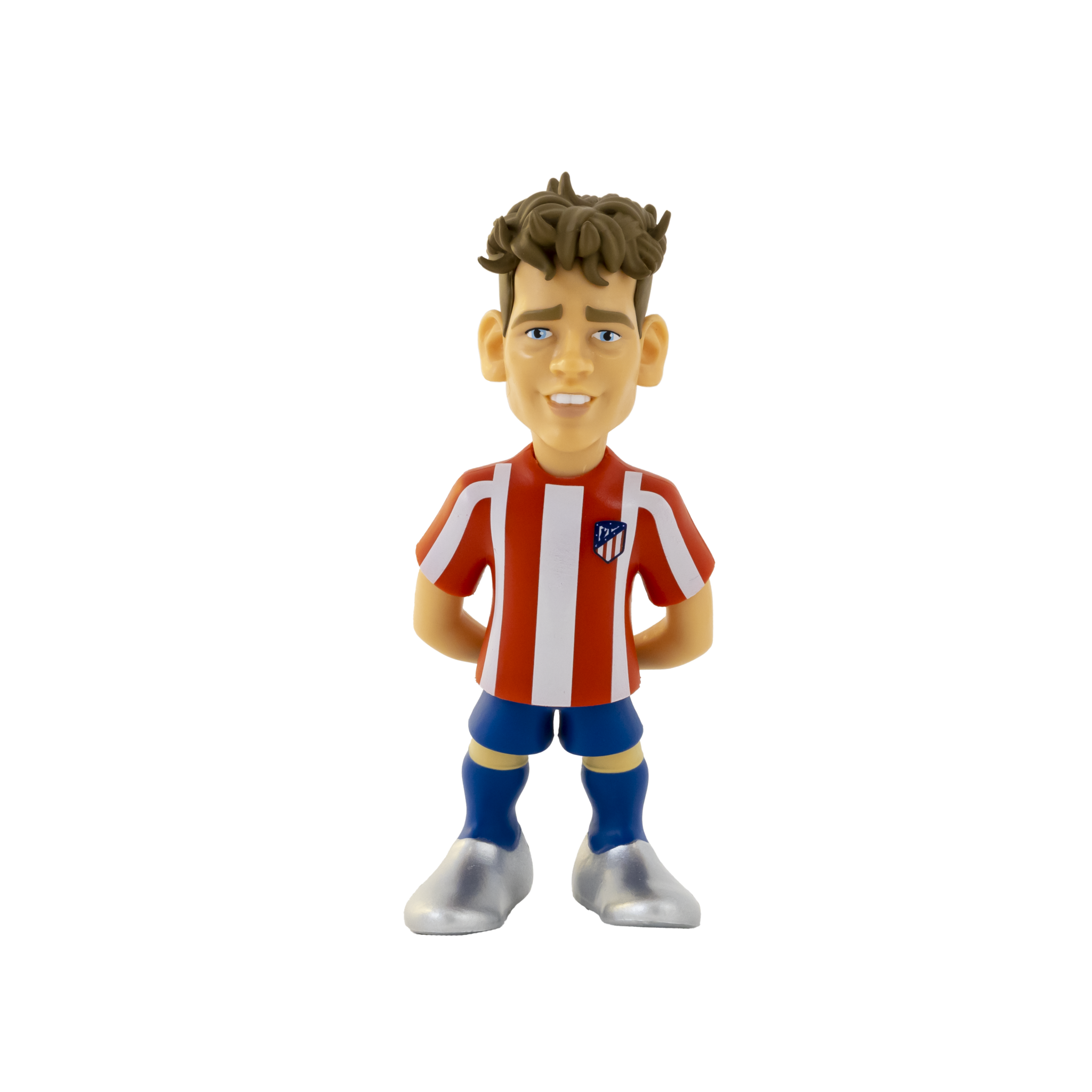 Minix Antoine Griezmann collectible figurine in Atlético Madrid home kit, 12cm tall with realistic sculpt and vibrant colors.