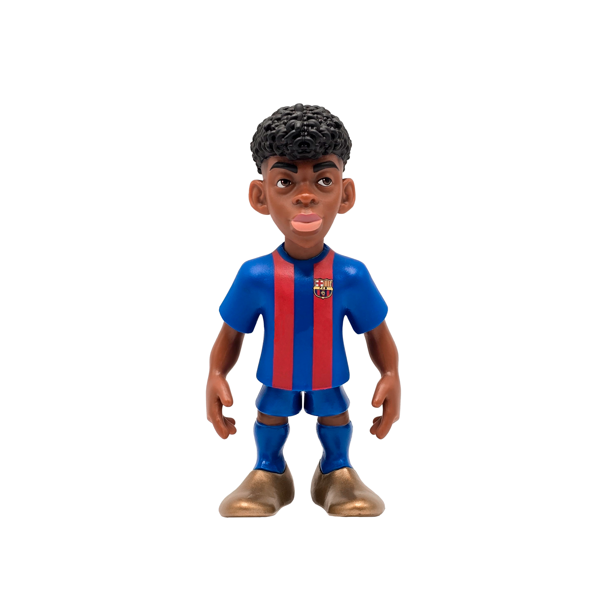 Minix Barcelona 7cm collectible figurine in blue and red uniform with curly hair and gold shoes.