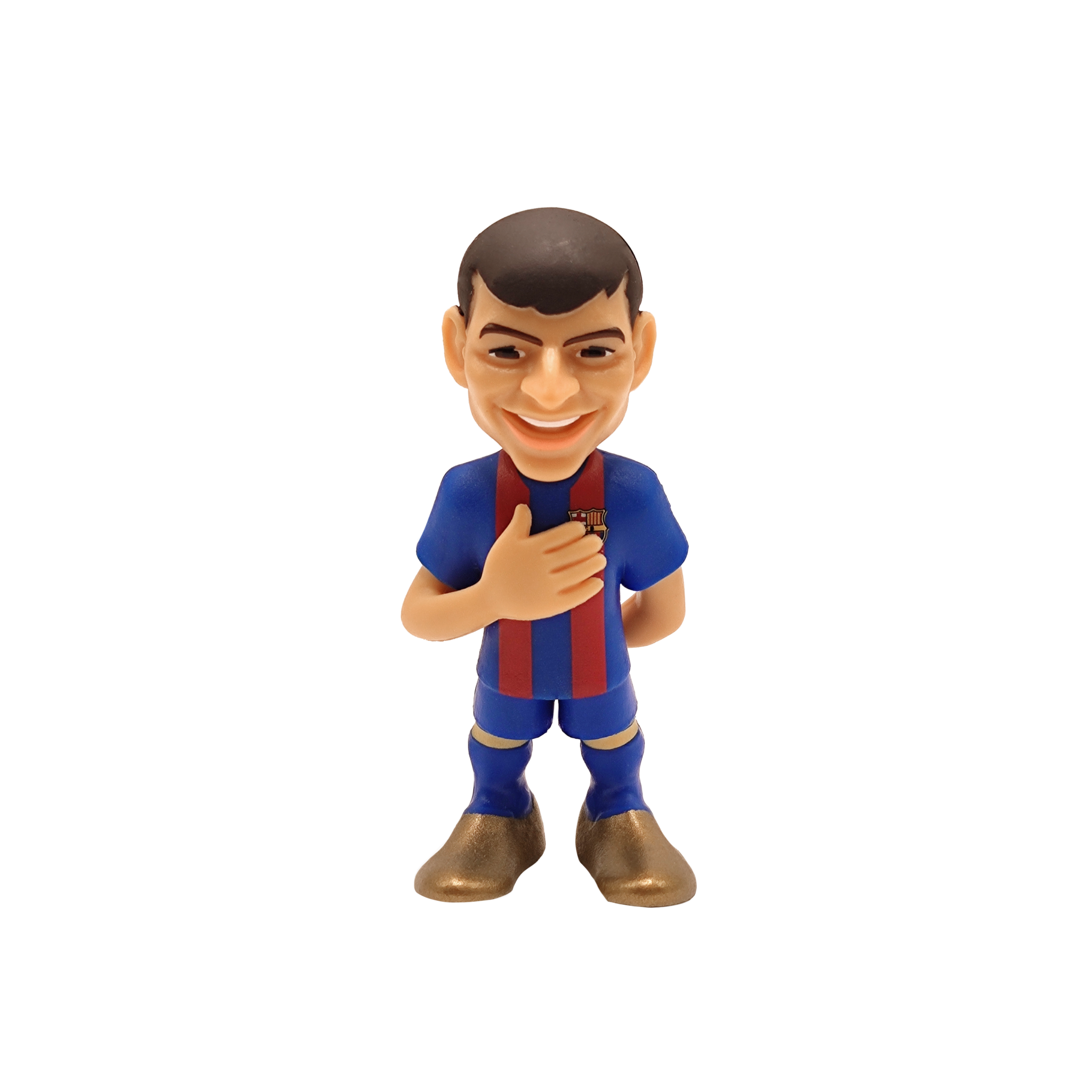 Minix Barcelona 7cm collectible figurine wearing blue and red striped kit with gold boots