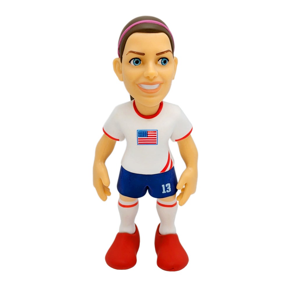 Minix Alex Morgan collectible figurine in official USWNT kit, 12cm tall soccer star with detailed design and red shoes.