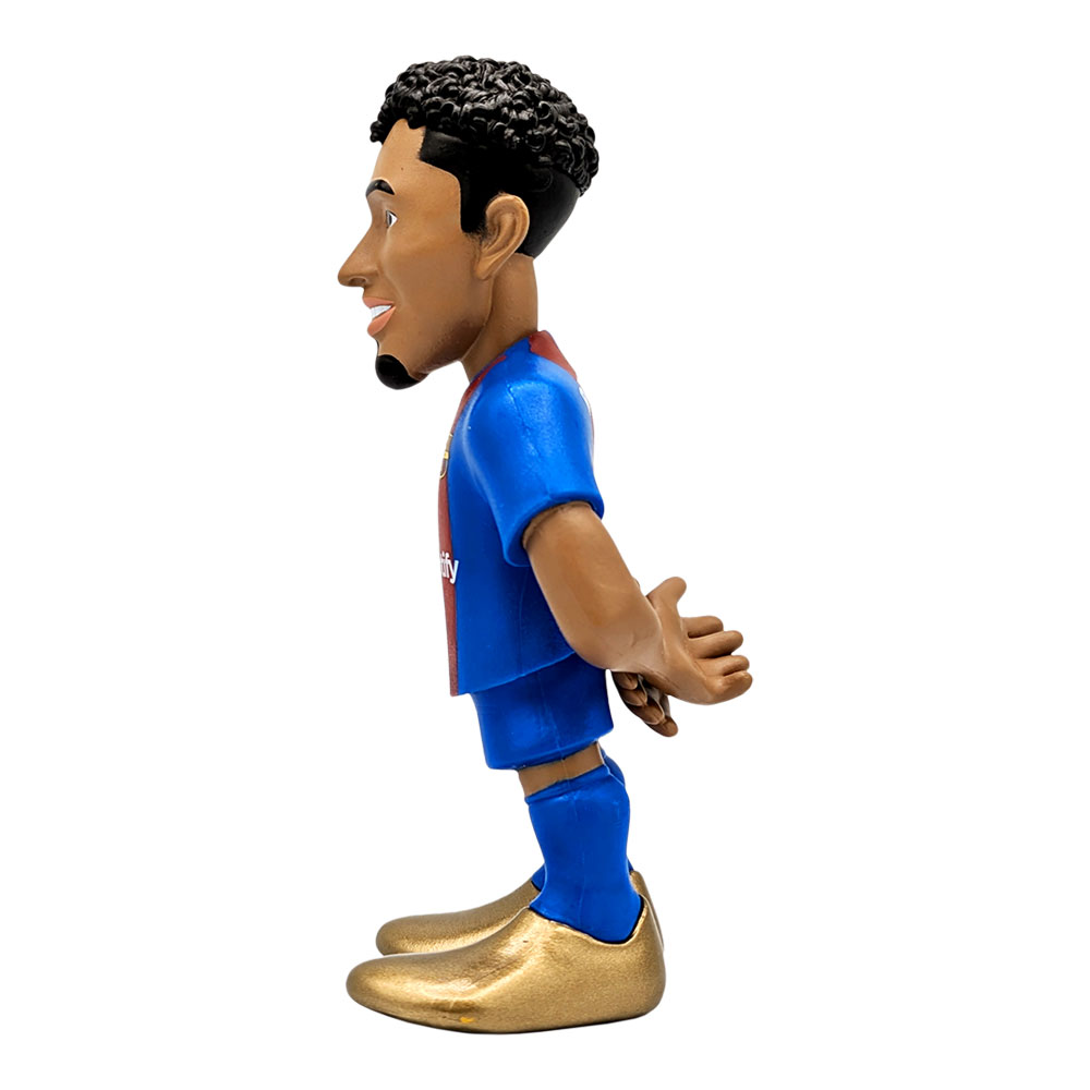 Minix Raphinha FC Barcelona figurine with curly black hair, blue and red kit, and oversized gold boots.