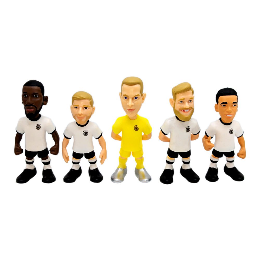 Minix Germany National Team 5-Pack collectible figurines of Ter Stegen, Gündoğan, Rüdiger, Füllkrug, and Musiala in 7cm size.