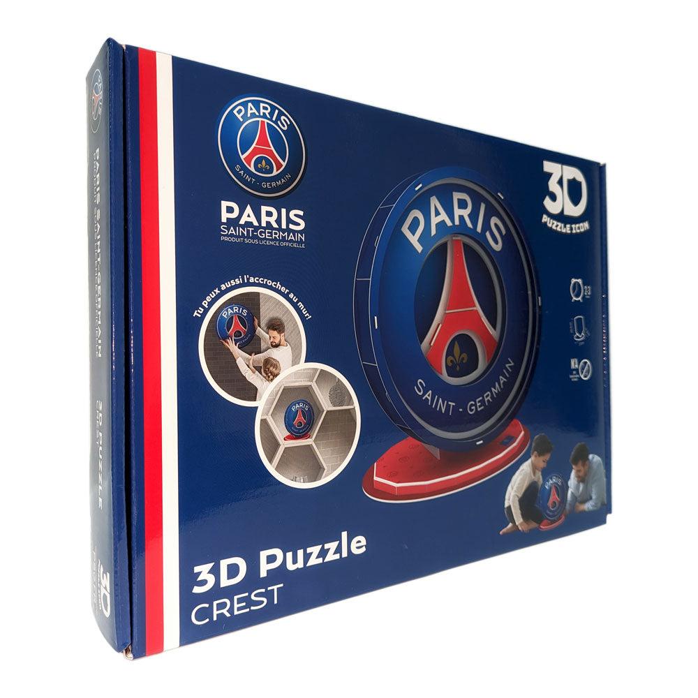 Official 3D Soccer Club Logo Puzzle featuring Paris Saint-Germain crest in a blue box with red and white stripes