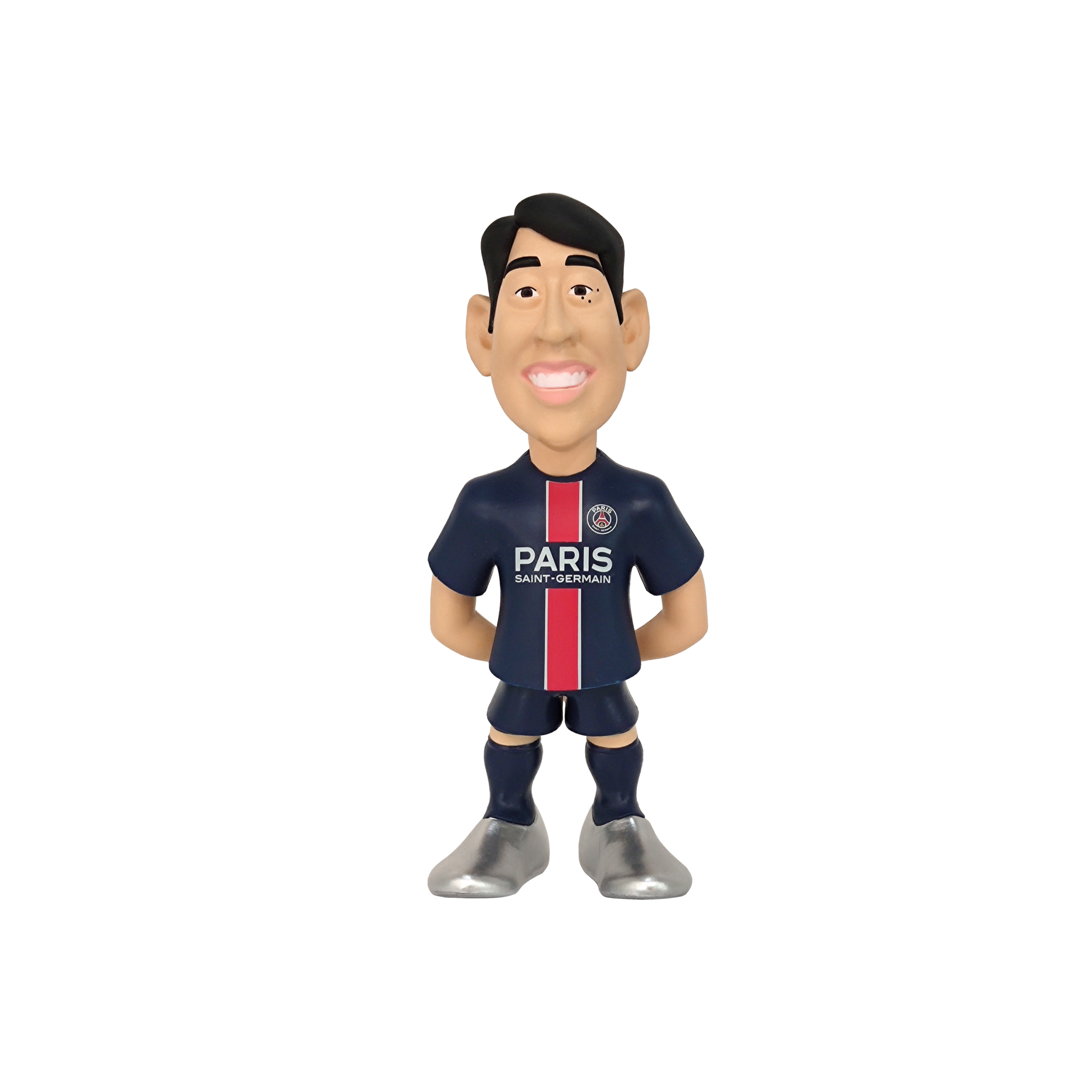 Minix PSG 12cm collectible football figurines featuring iconic Paris Saint-Germain players Kylian Mbappé and Dembélé in detailed designs