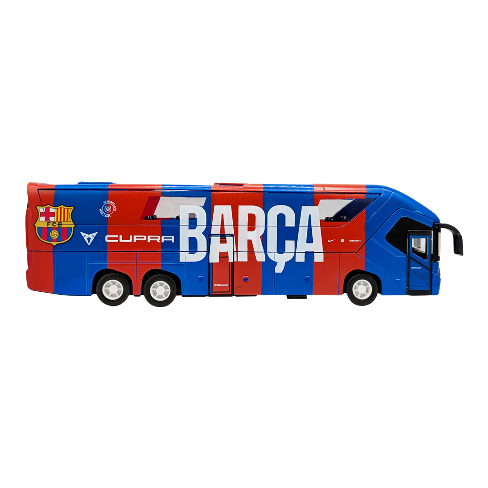 Official Collectible Miniature Team Bus in authentic FC Barcelona colors and design, die-cast model for soccer fans and memorabilia display