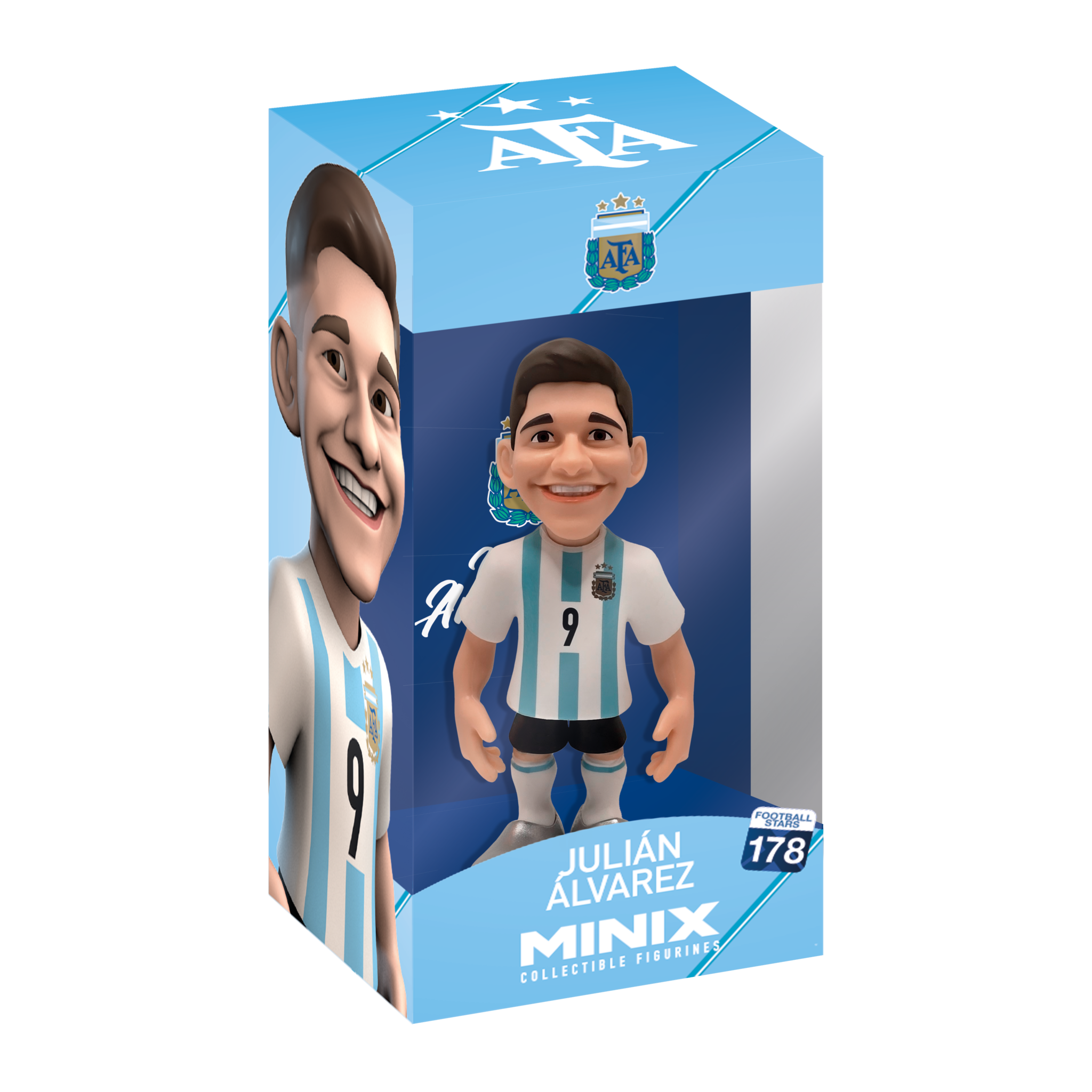 Minix Argentina 12cm collectible figurine of football star Julián Alvarez in official AFA packaging