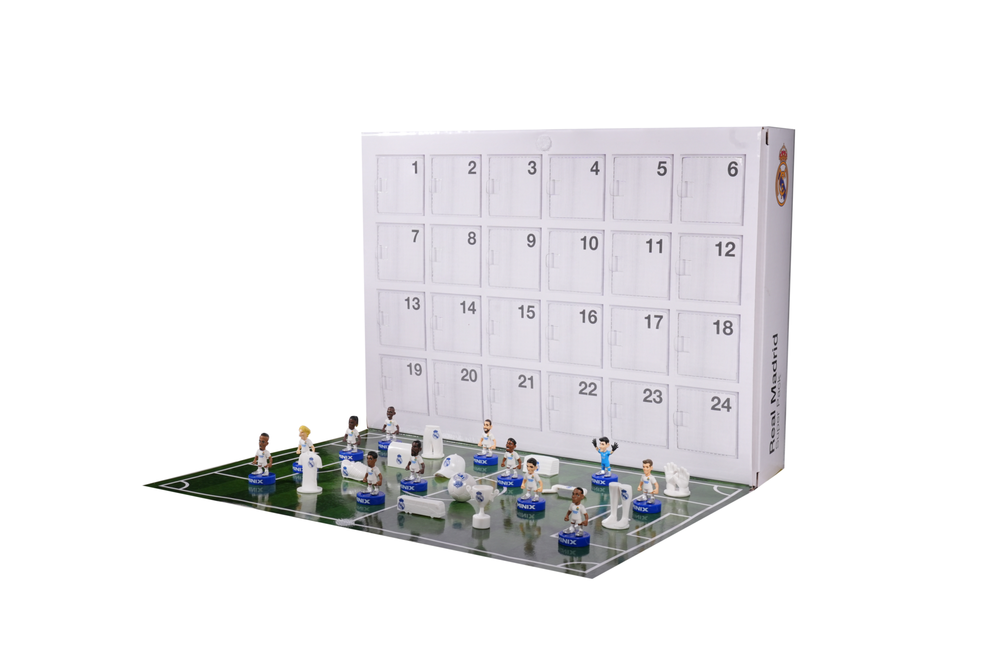 Real Madrid Official Advent Calendar with 24 doors and mini tabletop soccer game pieces