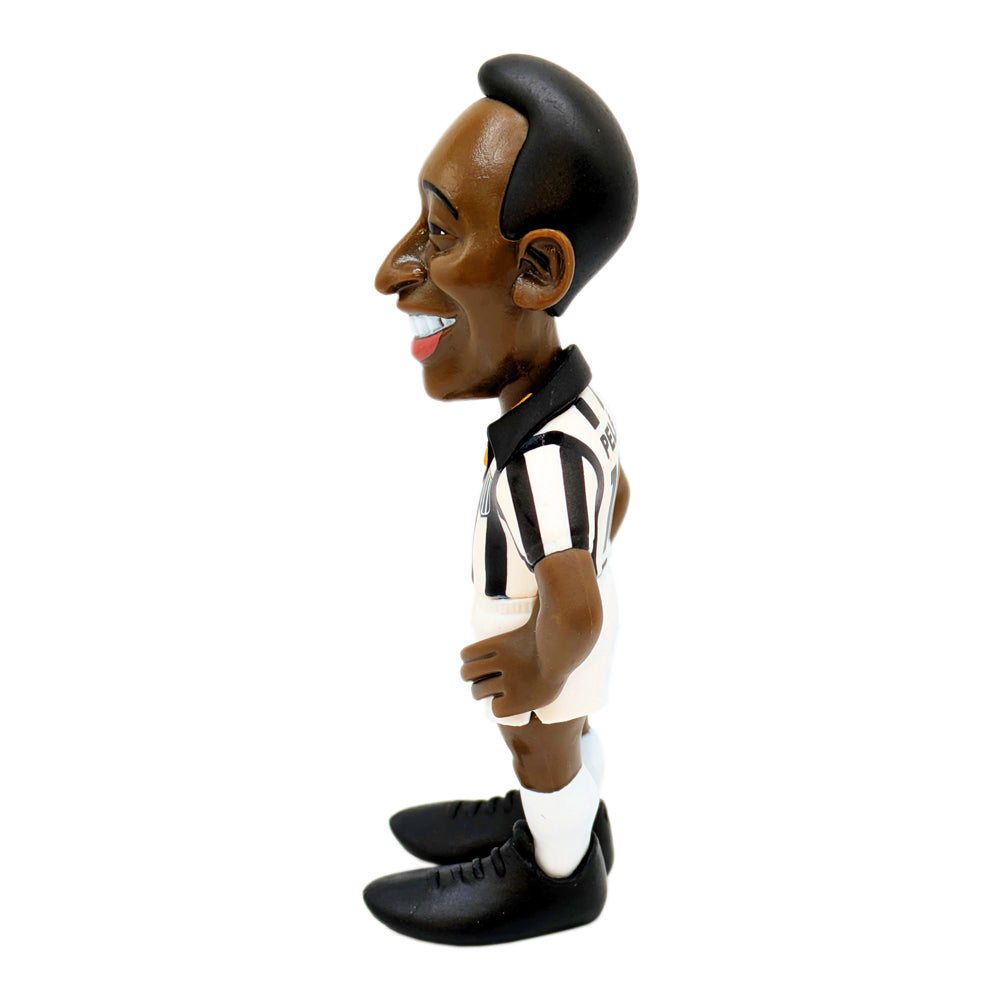 Football figurine, Minix Pelé Santos FC, with dark skin, sculpted black hair, and a black-and-white striped jersey.