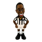 Minix Football Legends Pelé collectible figurine in classic Santos FC black and white kit, 12cm tall soccer memorabilia for fans and collectors.