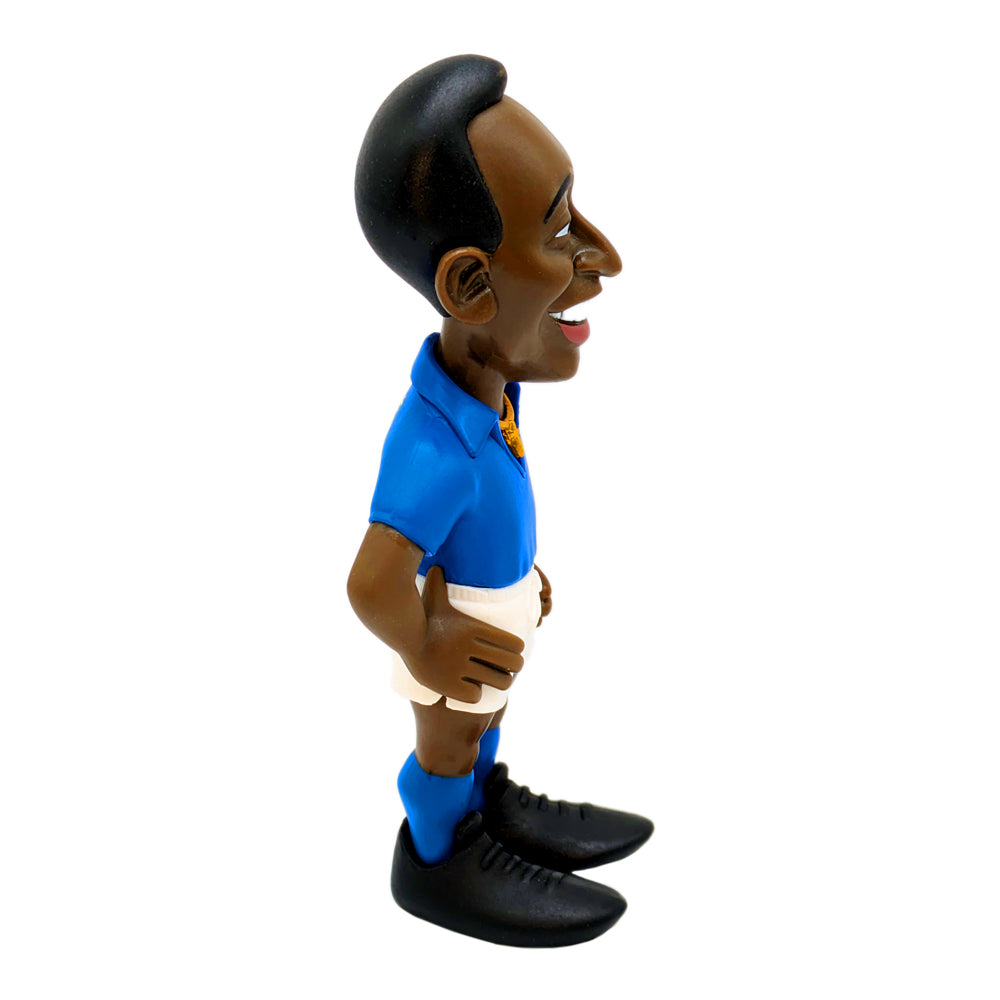 Football figurine Minix Pelé Brazil in a bright blue shirt, white shorts and blue socks, with sculpted black hair and boots.