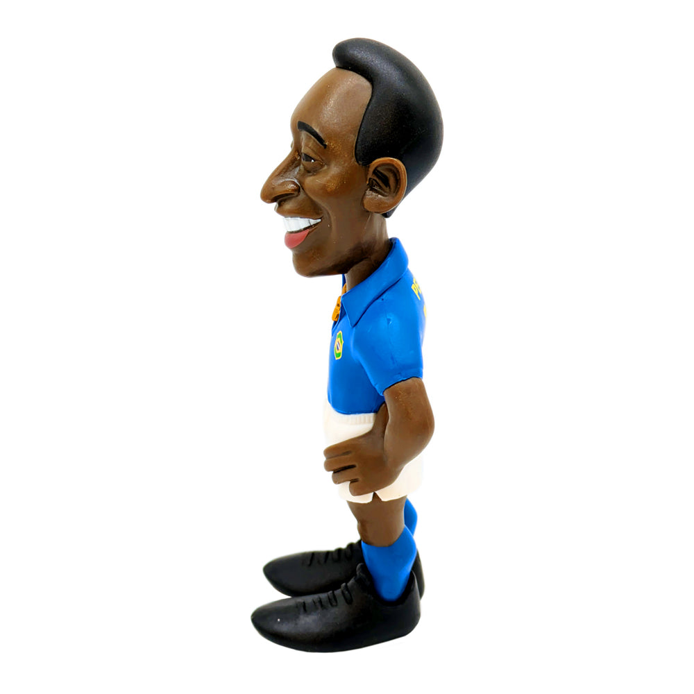 Football figurine, Minix Pelé Brazil in a bright blue jersey, white shorts, blue socks and black boots.