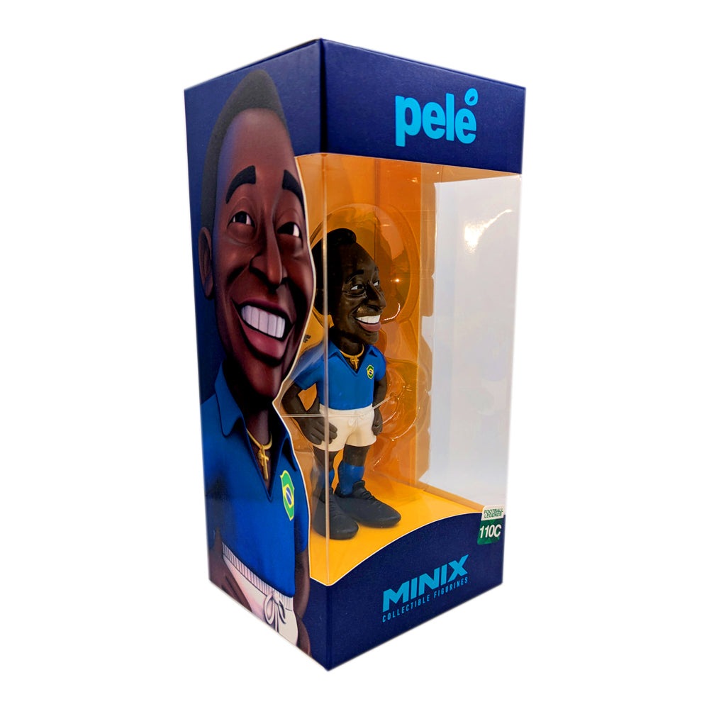 Minix Football Legends Pelé collectible figurine in Brazil kit packaged in a blue display box