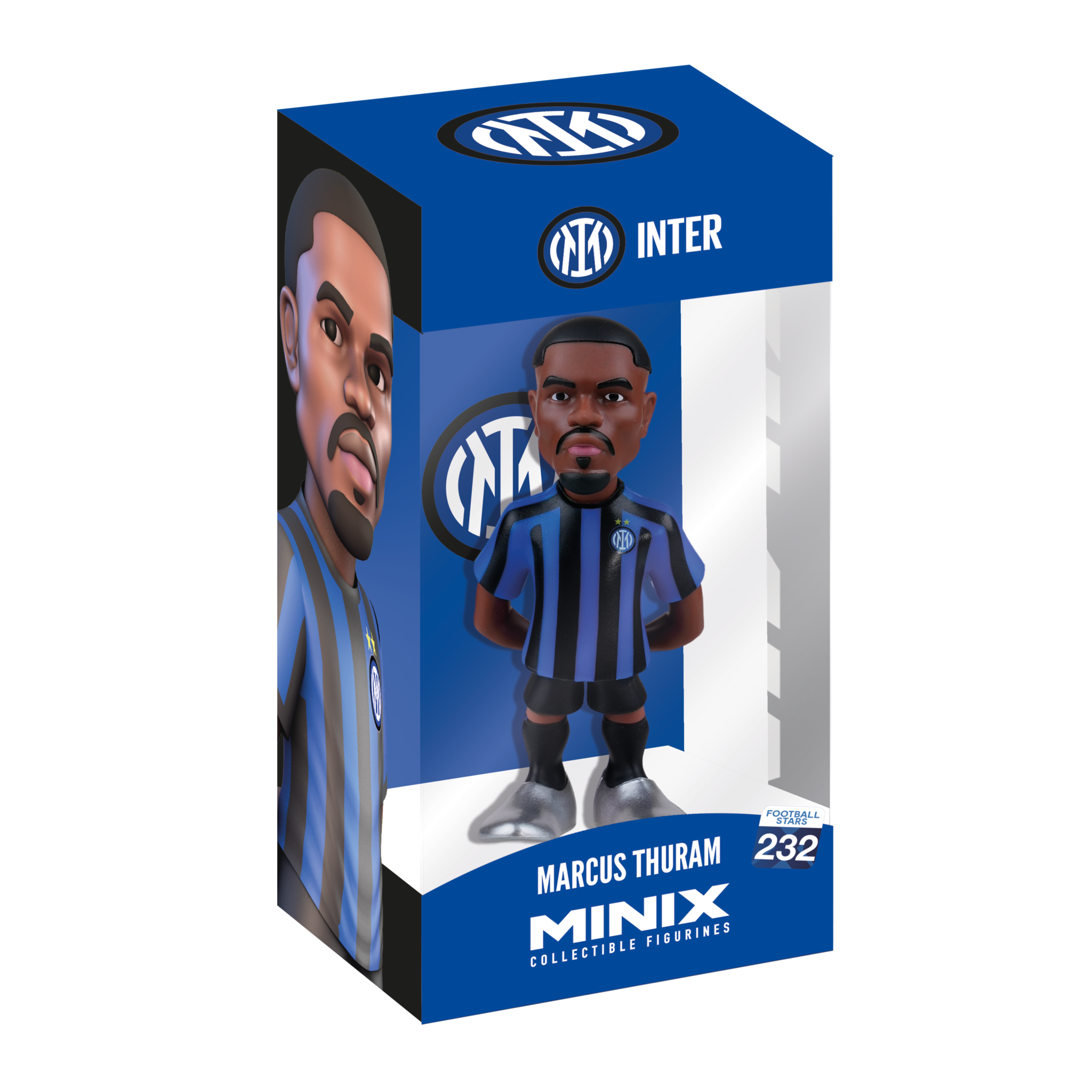 Minix Inter Milan officially licensed 12cm collectible football figurine of Marcus Thuram in team jersey, boxed for gifting and display.