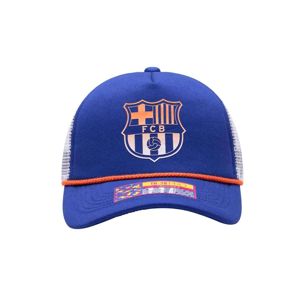 Black Fan Ink FC Barcelona retro trucker hat with gradient front and mesh back