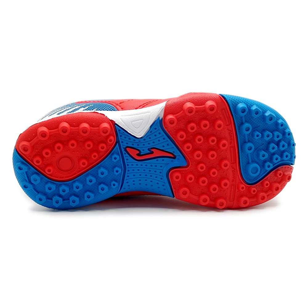 Toledo JR Kids Turf Soccer Shoes in Red and Blue Royal by Joma designed for lightweight fit and excellent traction on synthetic grass