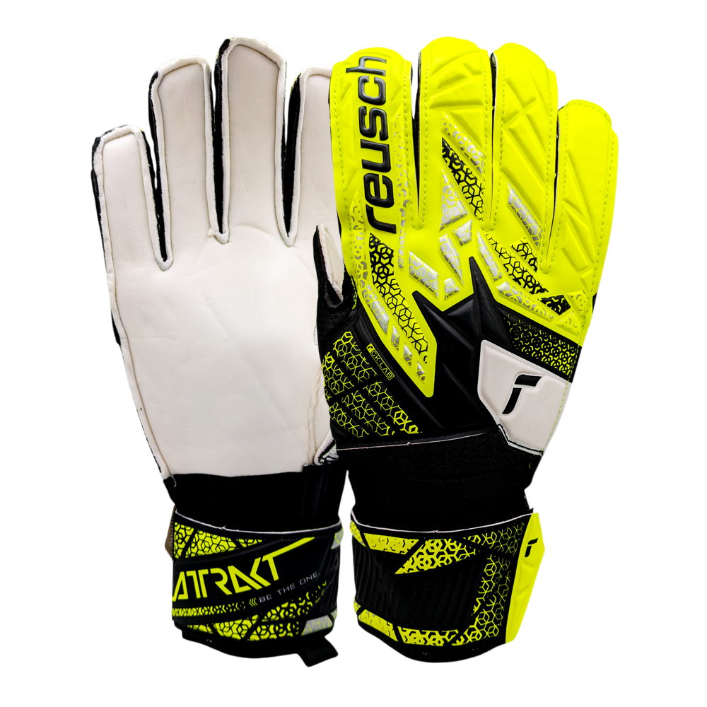 Reusch Attrakt Solid goalkeeper gloves with durable palm foam and adjustable strap for reliable grip and comfort