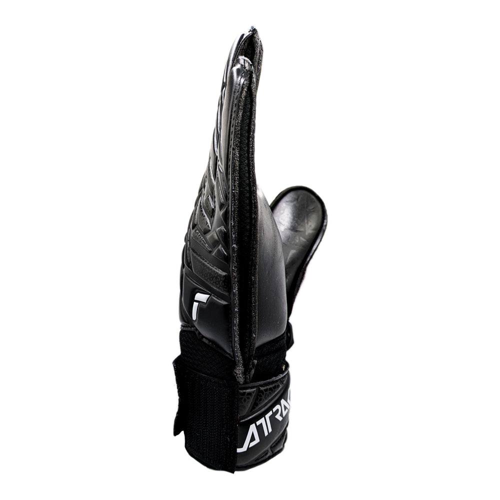 Black Reusch-Attrakt Solid Junior Goalkeeper Glove with Expansive Palm and Adjustable Wrist Strap