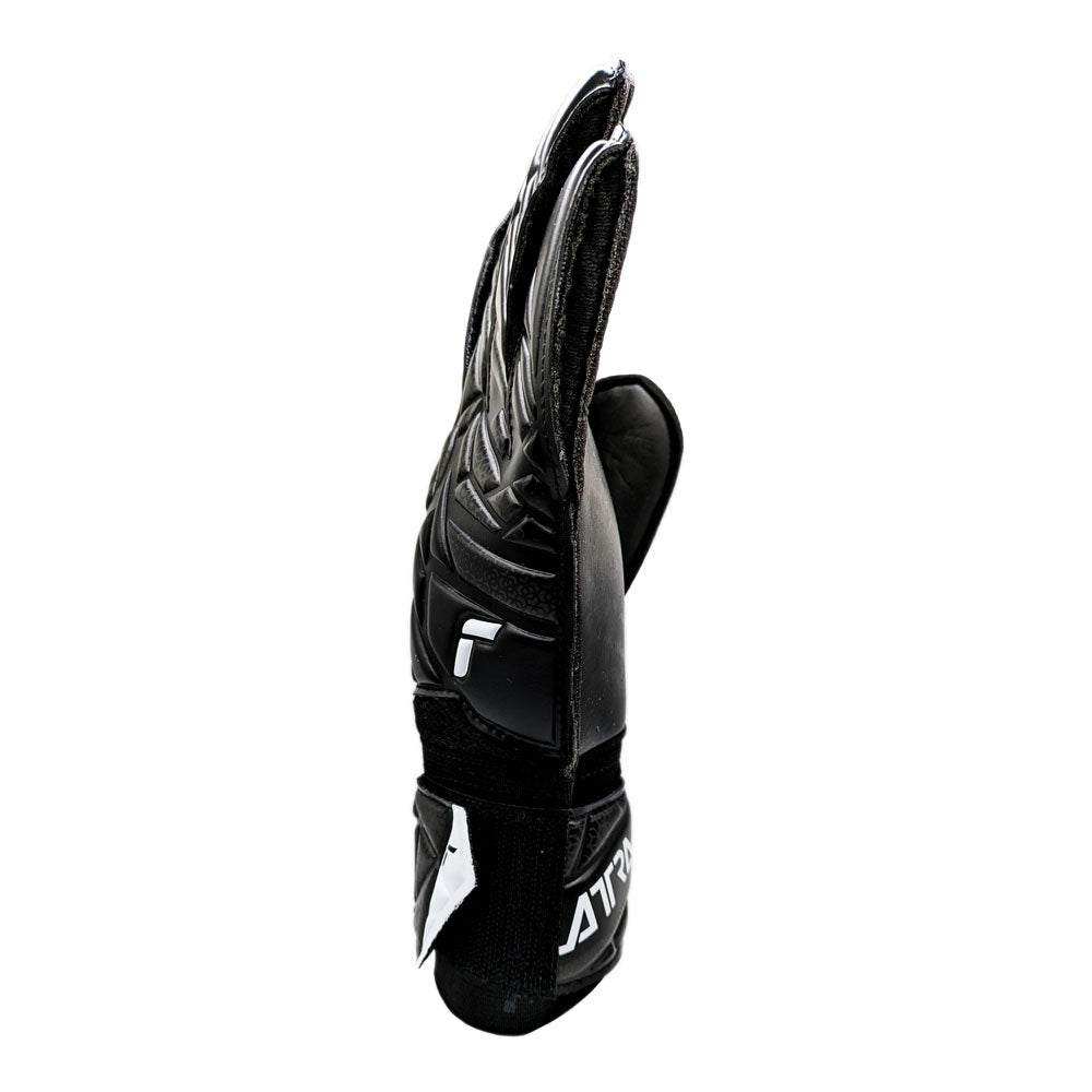 Black Reusch Attrakt Solid goalkeeper glove with expansive cut palm and open cuff for wrist flexibility