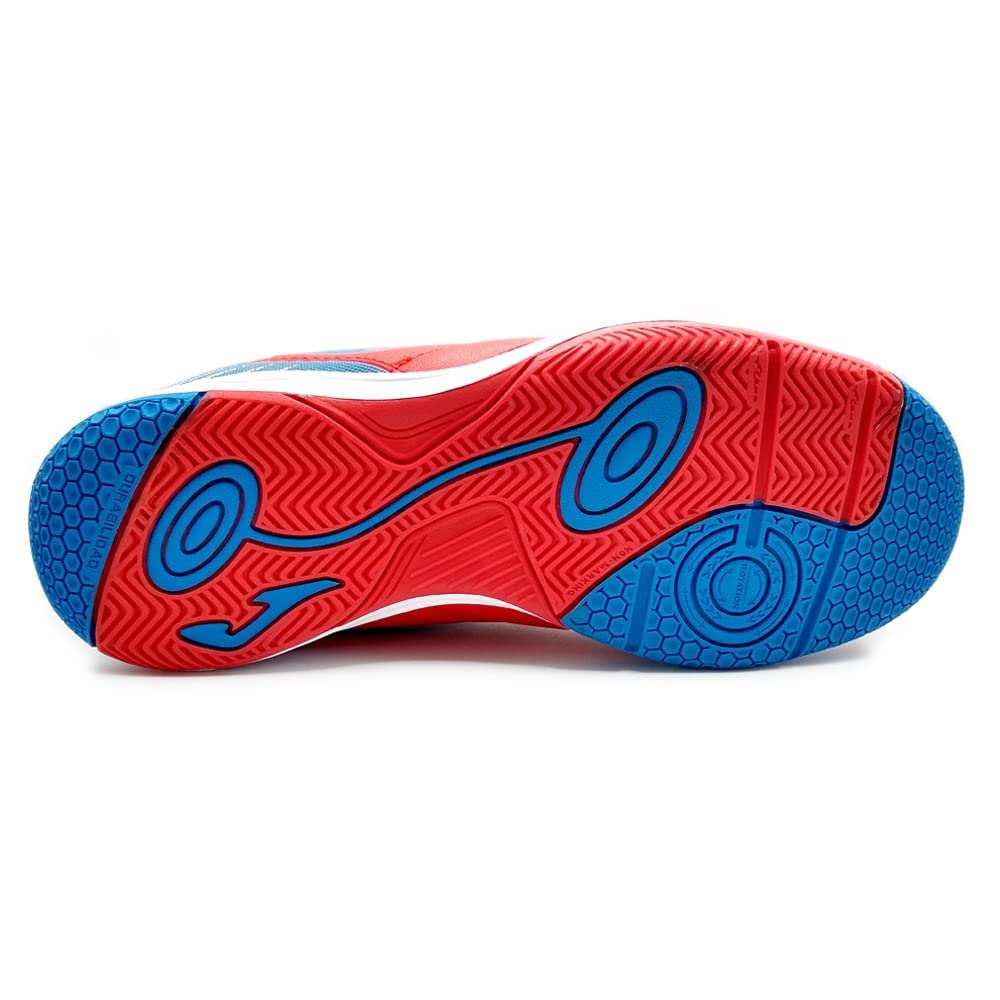 Toledo JR Kids Indoor Soccer Shoes red and blue with non-marking outsole and cushioned insole