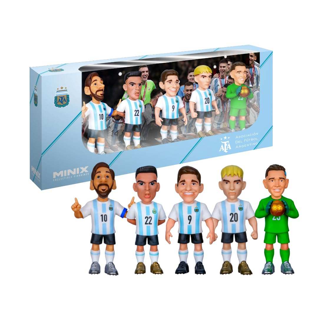 Minix Argentina National Team 5-pack soccer figurines including Messi and Lautaro Martínez in official kits