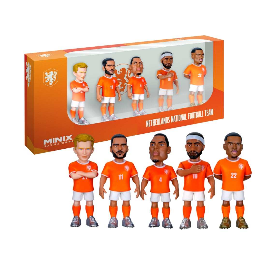 Minix Netherlands National Team 5-pack figurines featuring Van Dijk, Depay, De Jong, Gakpo, and Dumfries in official kits
