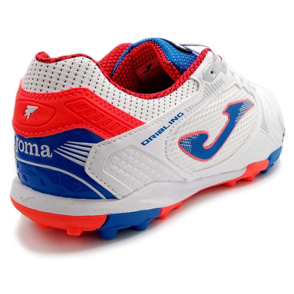 Joma Dribling Turf adult soccer shoes white and red with durable fibertec upper and reinforced toe-cap.