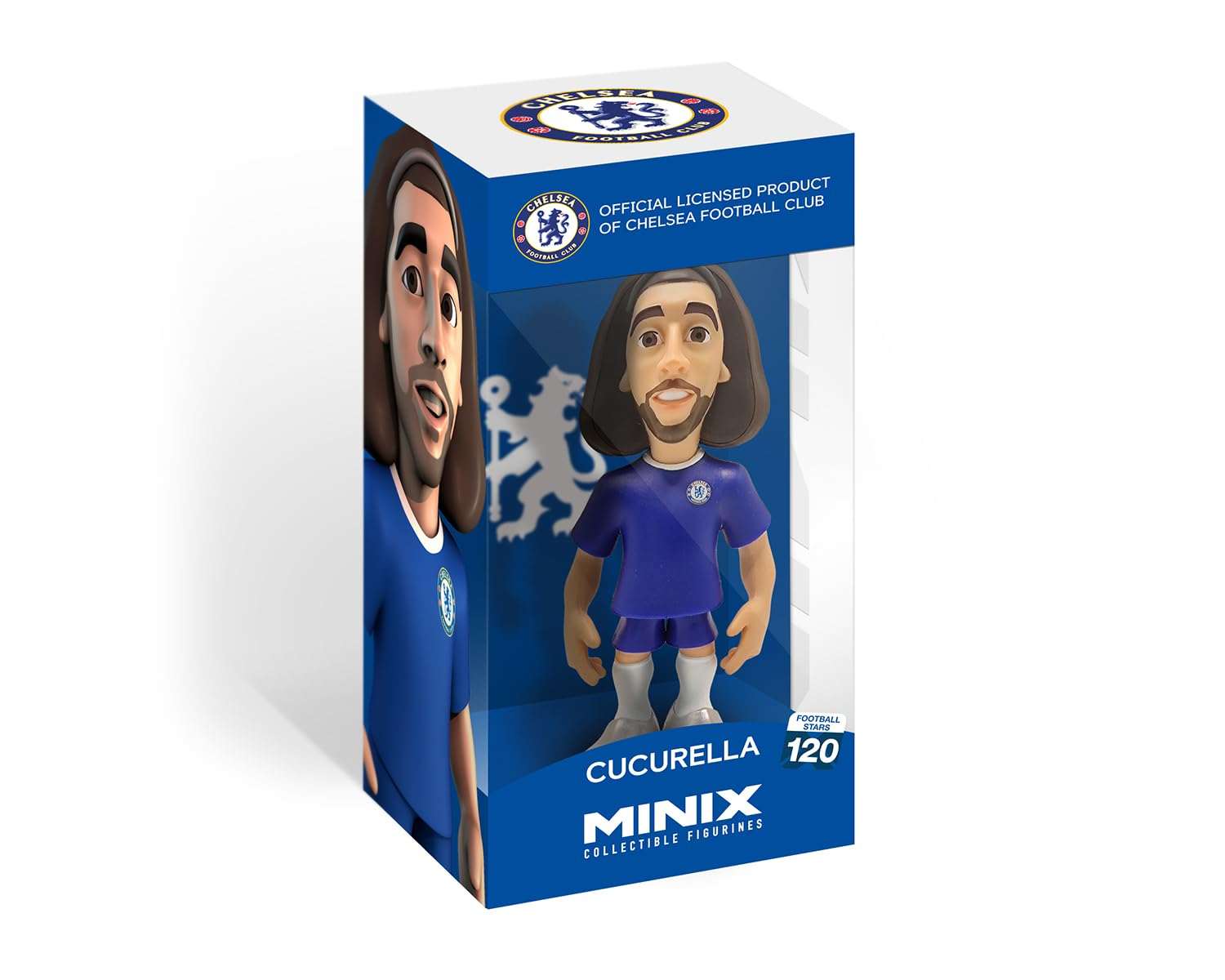 Minix Chelsea FC Marc Cucurella 12cm collectible figurine in blue kit with nameplate and base