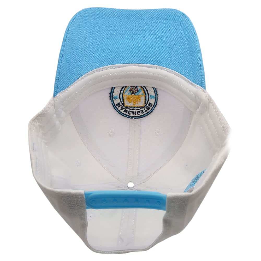 Fan Ink Limited unisex adjustable Manchester City soccer hat with embroidered crest and two-tone design
