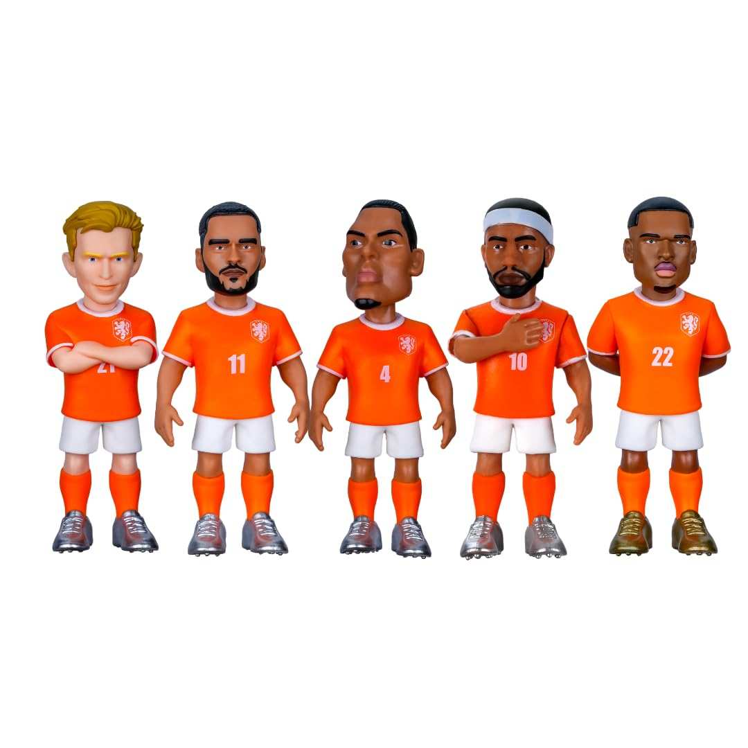 Minix Netherlands National Team 5-pack soccer figurines with Van Dijk, Depay, De Jong, Gakpo, and Dumfries in official kits