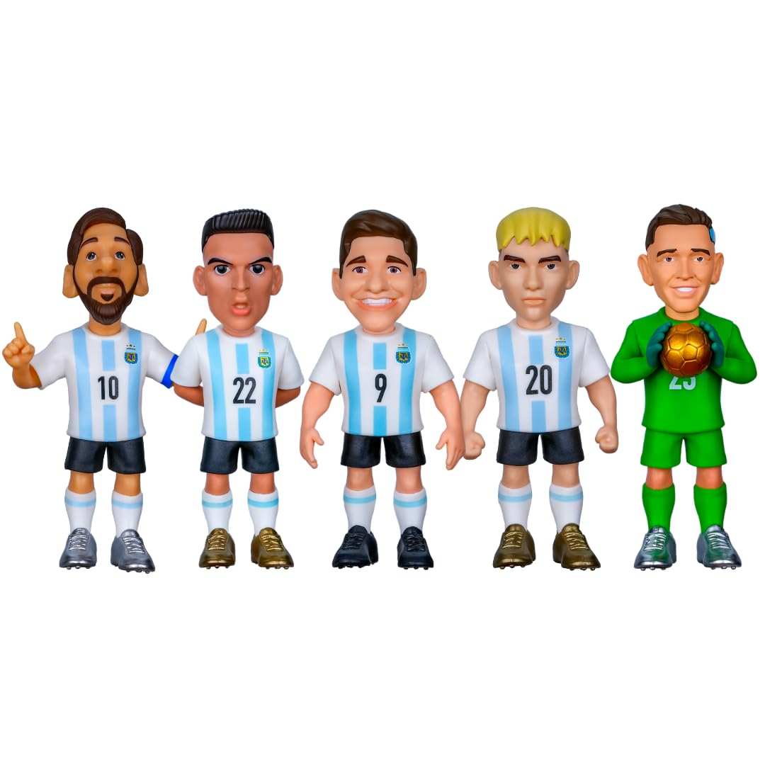 Minix Argentina national team 5-pack collectible soccer figurines featuring Messi and Lautaro Martinez in official kits