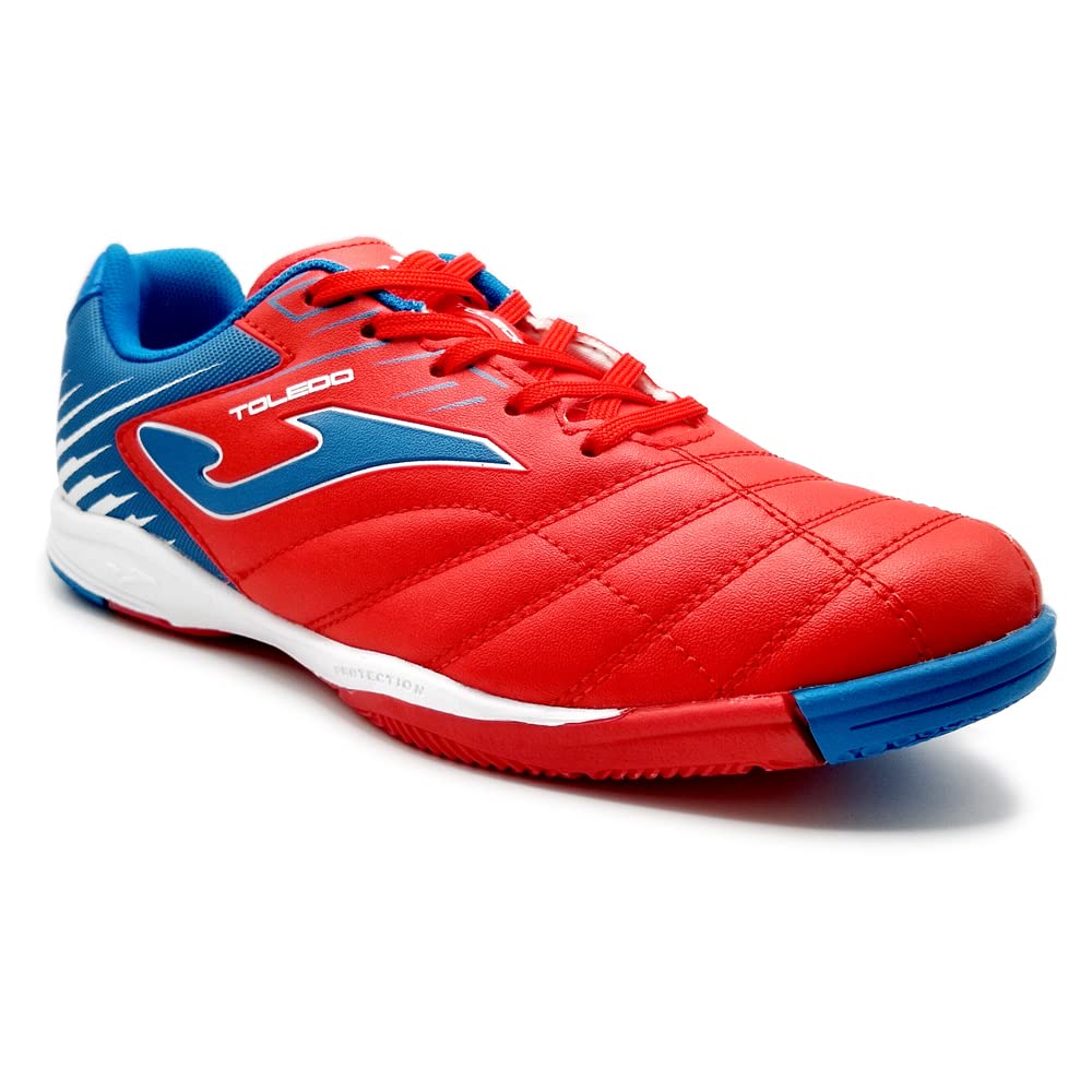 Joma Toledo Junior kids indoor soccer shoes in red and blue with non-marking rubber sole and EVA insole