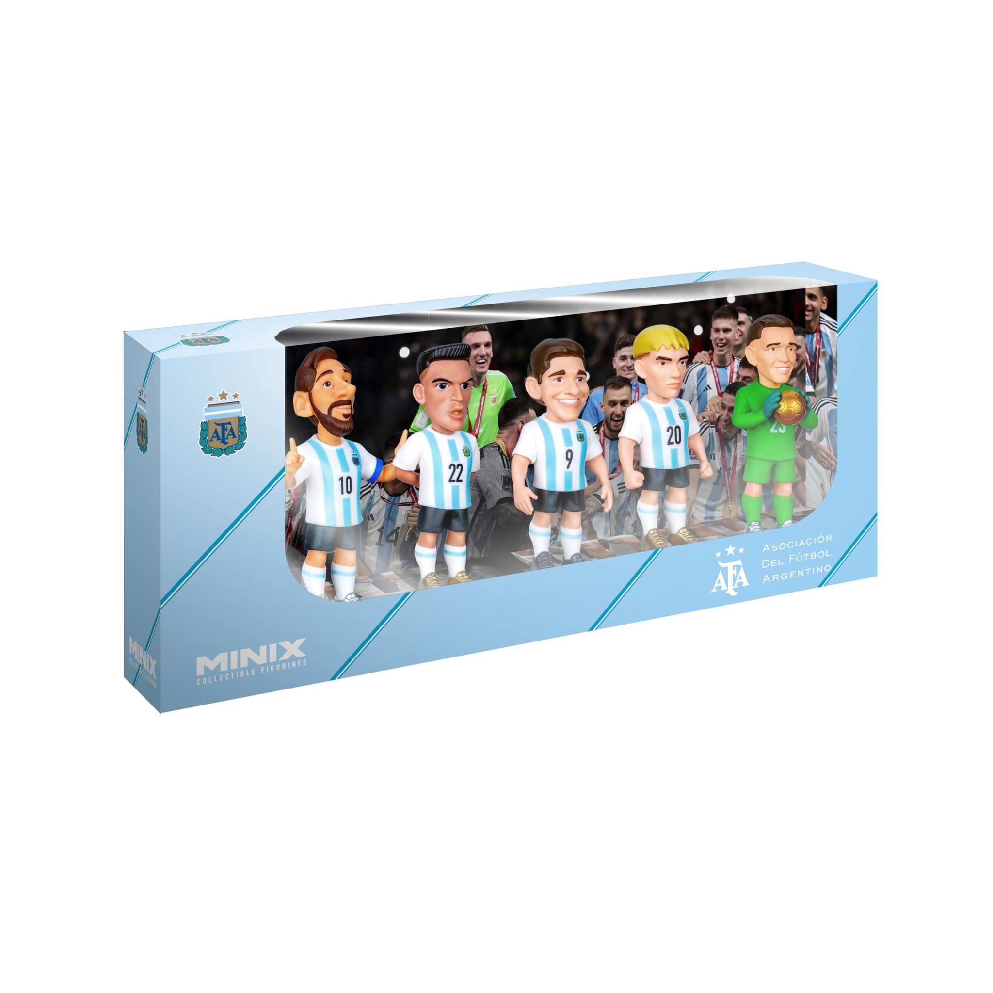 Minix Argentina National Team soccer figurines 5-pack with Messi Lautaro Martinez and Alvarez in official kits