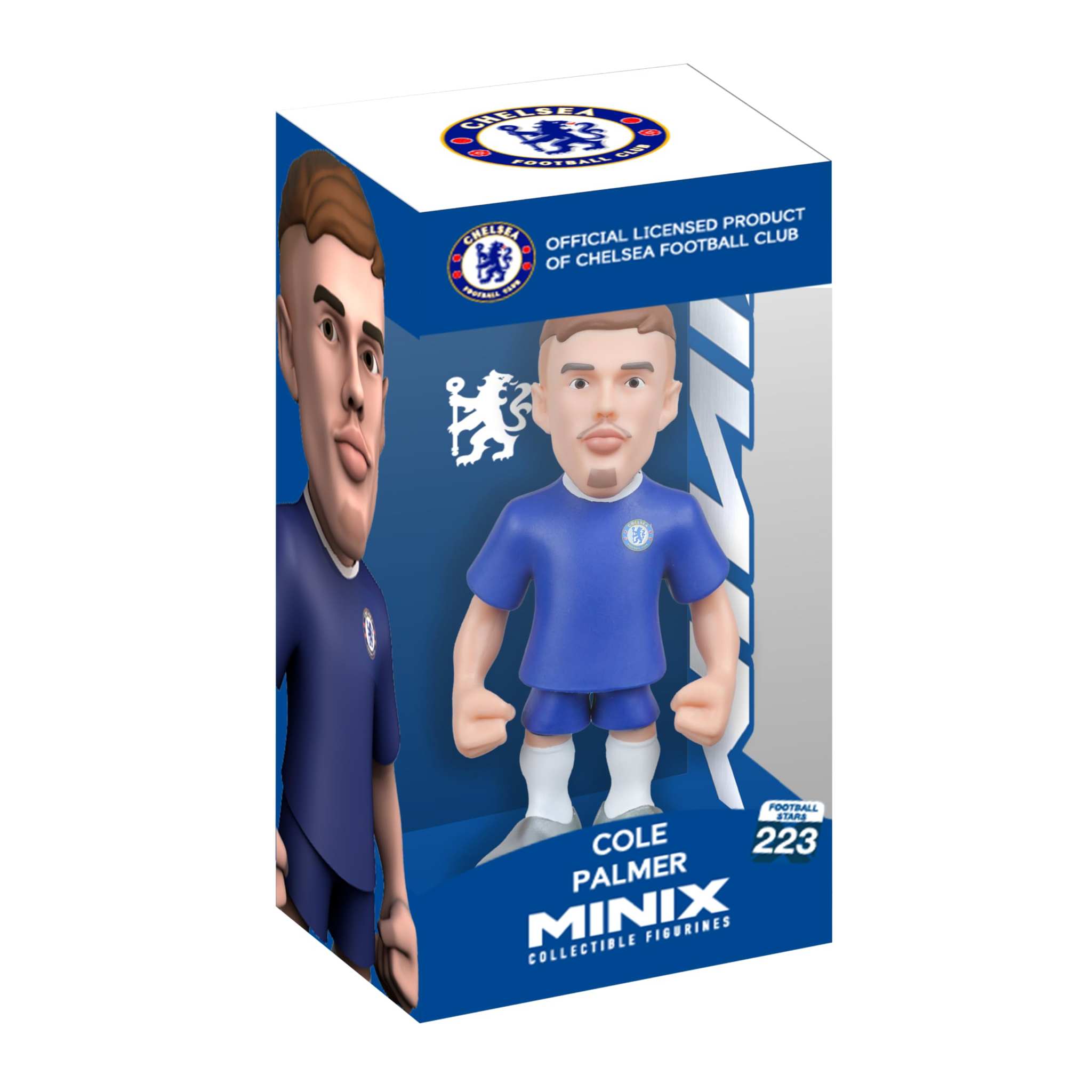 Minix Cole Palmer 12cm Chelsea FC figurine in blue kit with signature hairstyle and display box