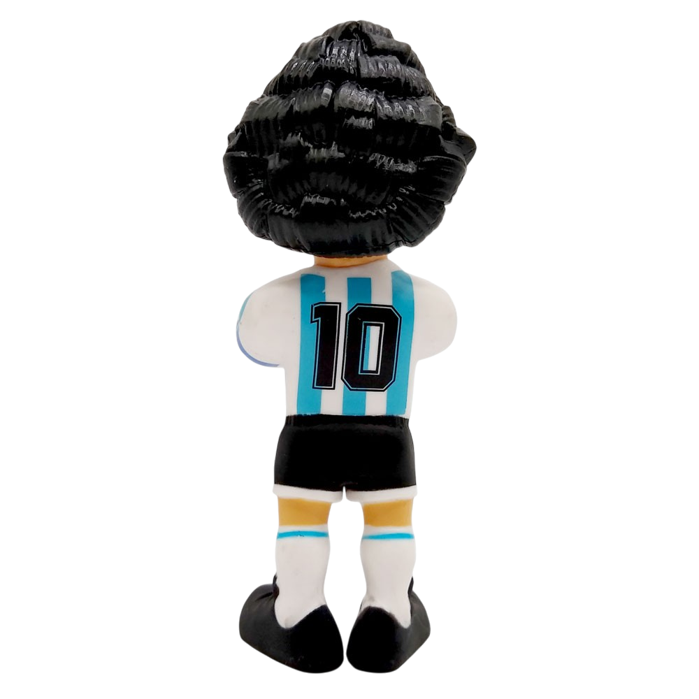 Minix Diego Maradona Argentina Figurine, 12 cm painted figure showing black curly hair, number 10 striped jersey, shorts and socks.