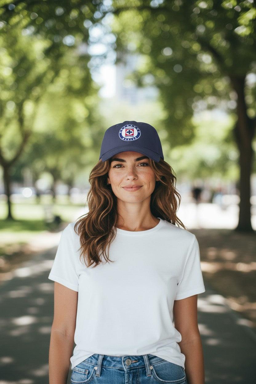 Woman wearing Fan Ink officially licensed adjustable Football Hat for top clubs outdoors