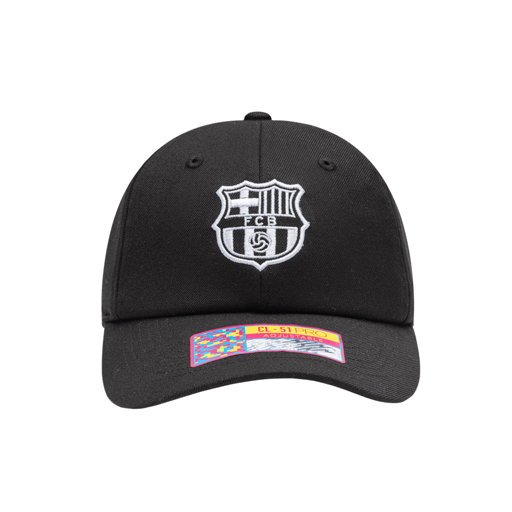 FC Barcelona Cap with adjustable strap, wool-blend, collegiate style, felt logo applique and embroidered club name