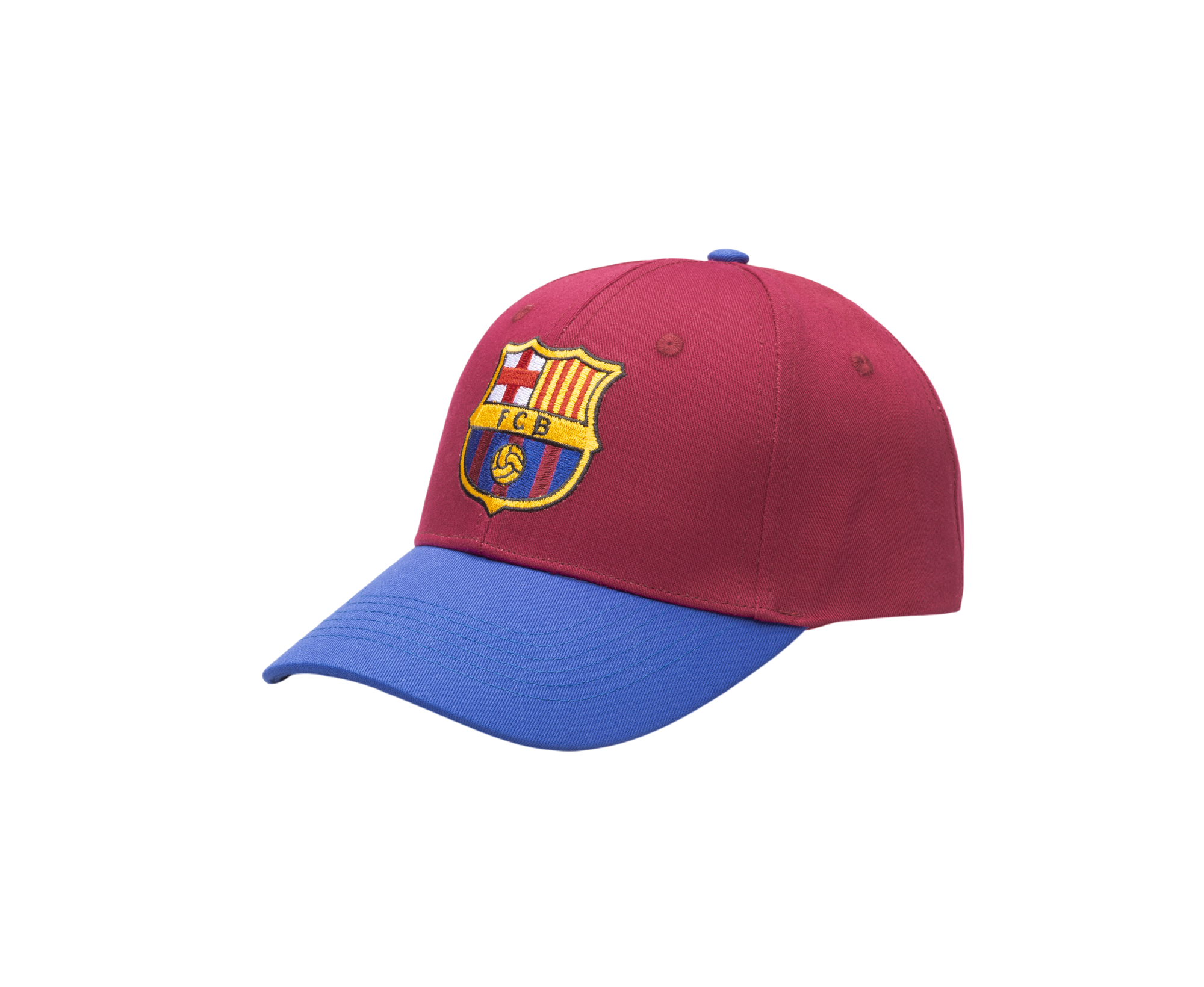 Officially licensed red and blue football hat with embroidered FC Barcelona crest and adjustable strapback design