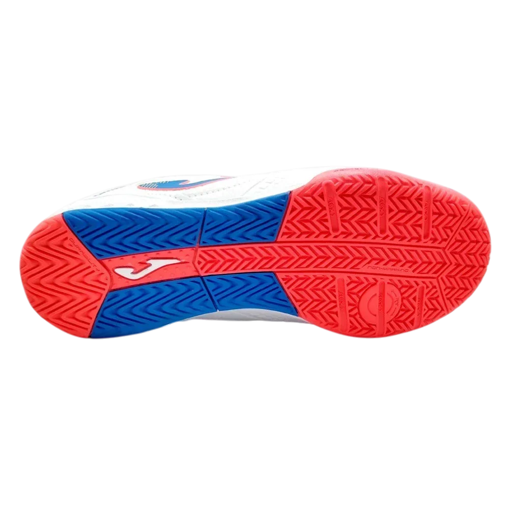 Joma Dribling indoor soccer shoe with white/red and black color options designed for agility on indoor courts