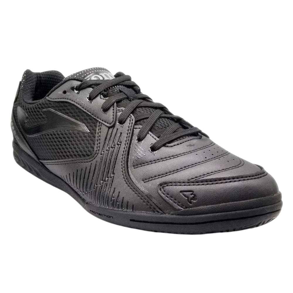Joma Dribling indoor soccer shoes in white/red and black with non-marking rubber sole designed for agility and quick pivots on indoor courts