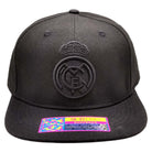 Black Real Madrid premium fitted hat with embossed logo and snapback closure