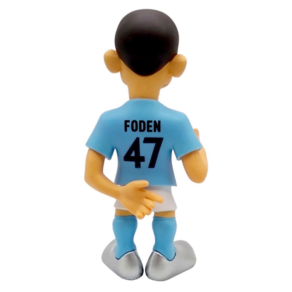Minix Manchester City Football Stars collectible figurine of player Foden wearing number 47 in club kit, rear view.