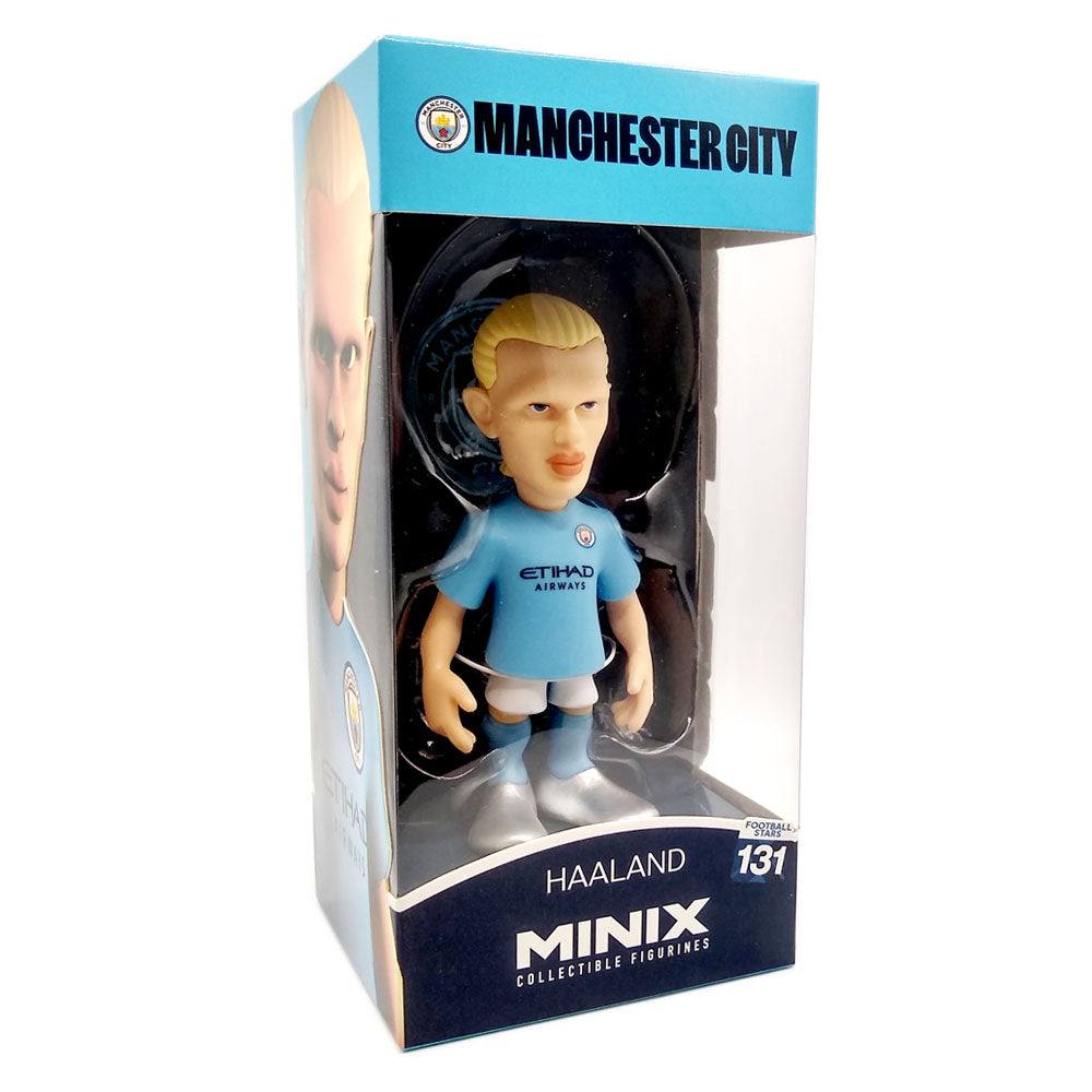 Minix Manchester City Football Stars Haaland collectible figurine in official blue kit, 12cm detailed football star model in display box