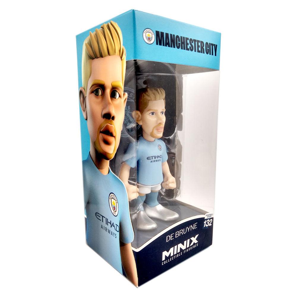 Minix Manchester City Football Stars collectible figurine of De Bruyne in official club kit, 12cm football star toy in display box.
