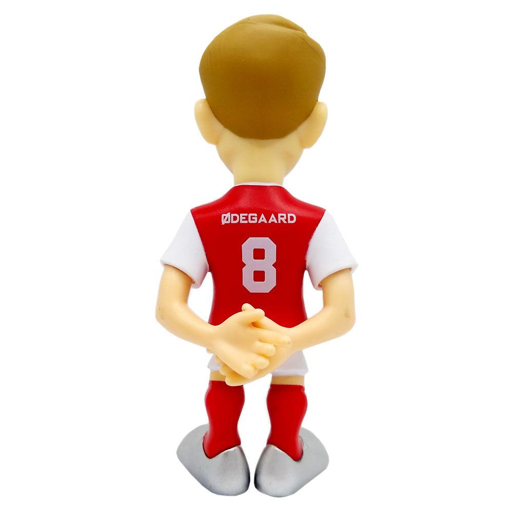 Minix Arsenal 12cm football star figurine of player Ødegaard in official red and white kit viewed from back.