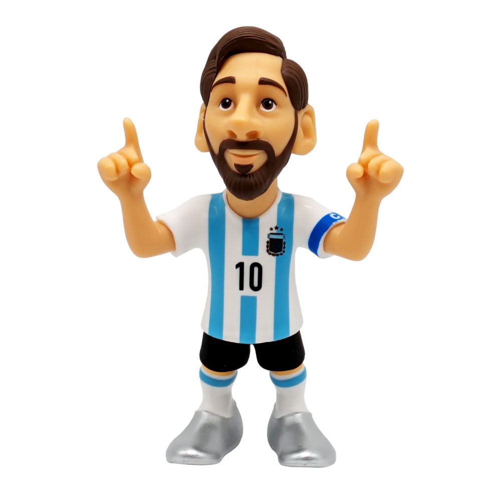 Minix Argentina 12cm collectible figurine of football star wearing blue and white striped jersey with number 10, celebrating with raised fingers