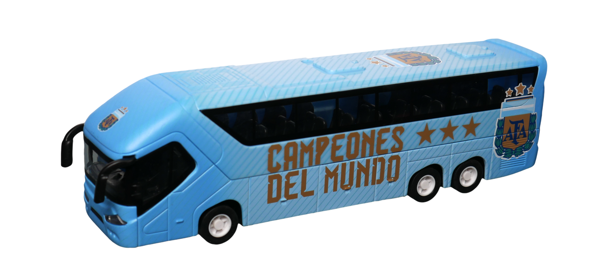 Argentina AFA Mini Team Bus in light blue with black windows, three-axle wheels, championship lettering and crest