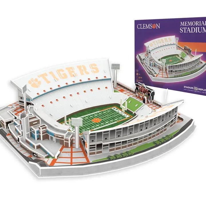Clemson Tigers Memorial Stadium 3D Puzzle with 111 pieces showing detailed field and seating sections in orange and purple colors