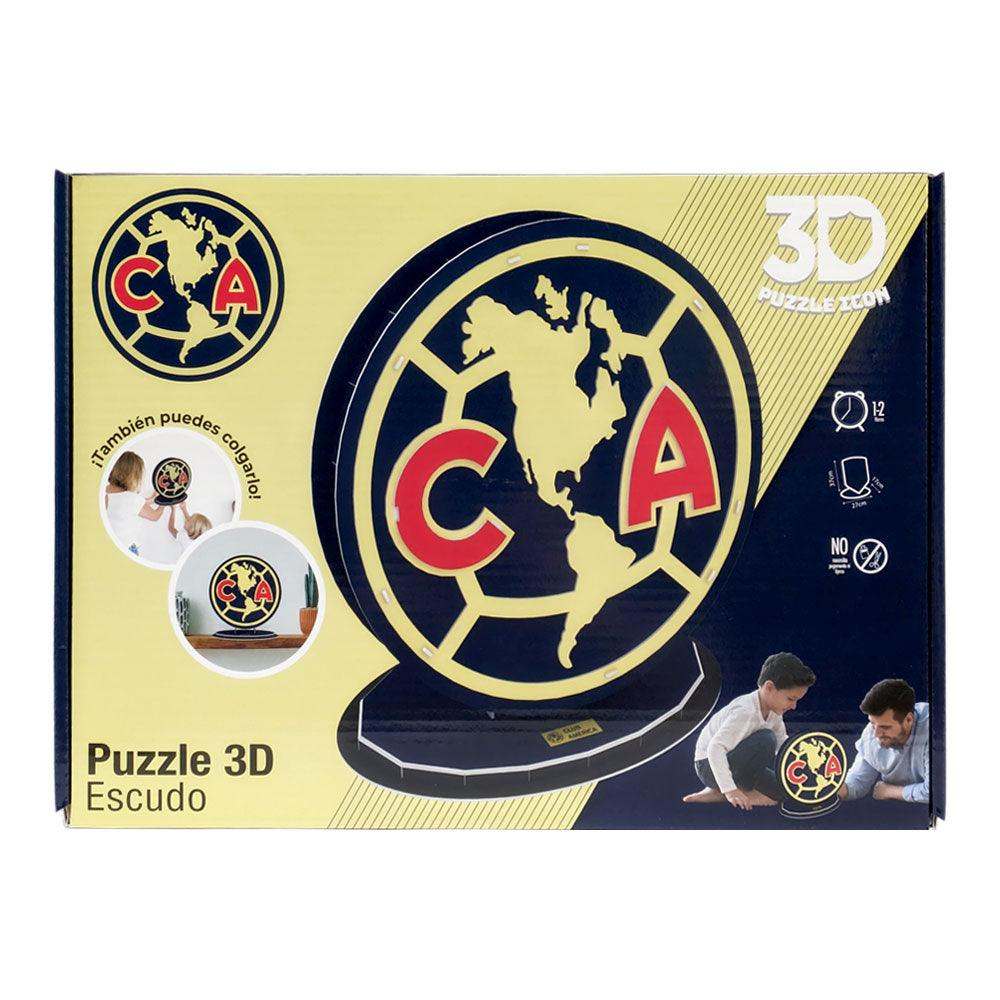Club America 3D Puzzle in a yellow and navy box featuring the red, gold and navy Club América crest